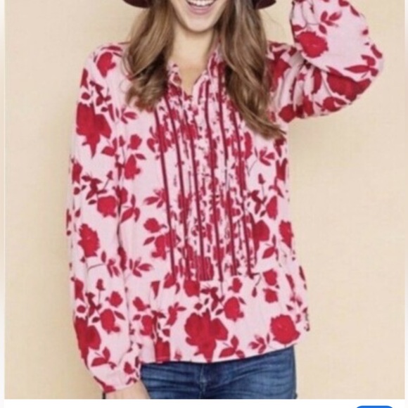 Matilda Jane medium pink with red floral print long sleeve top - Picture 1 of 5